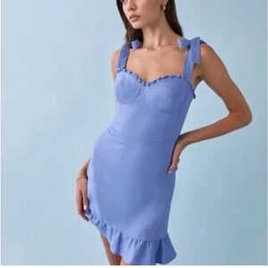 Reformation Desiree Linen Blue Dress
